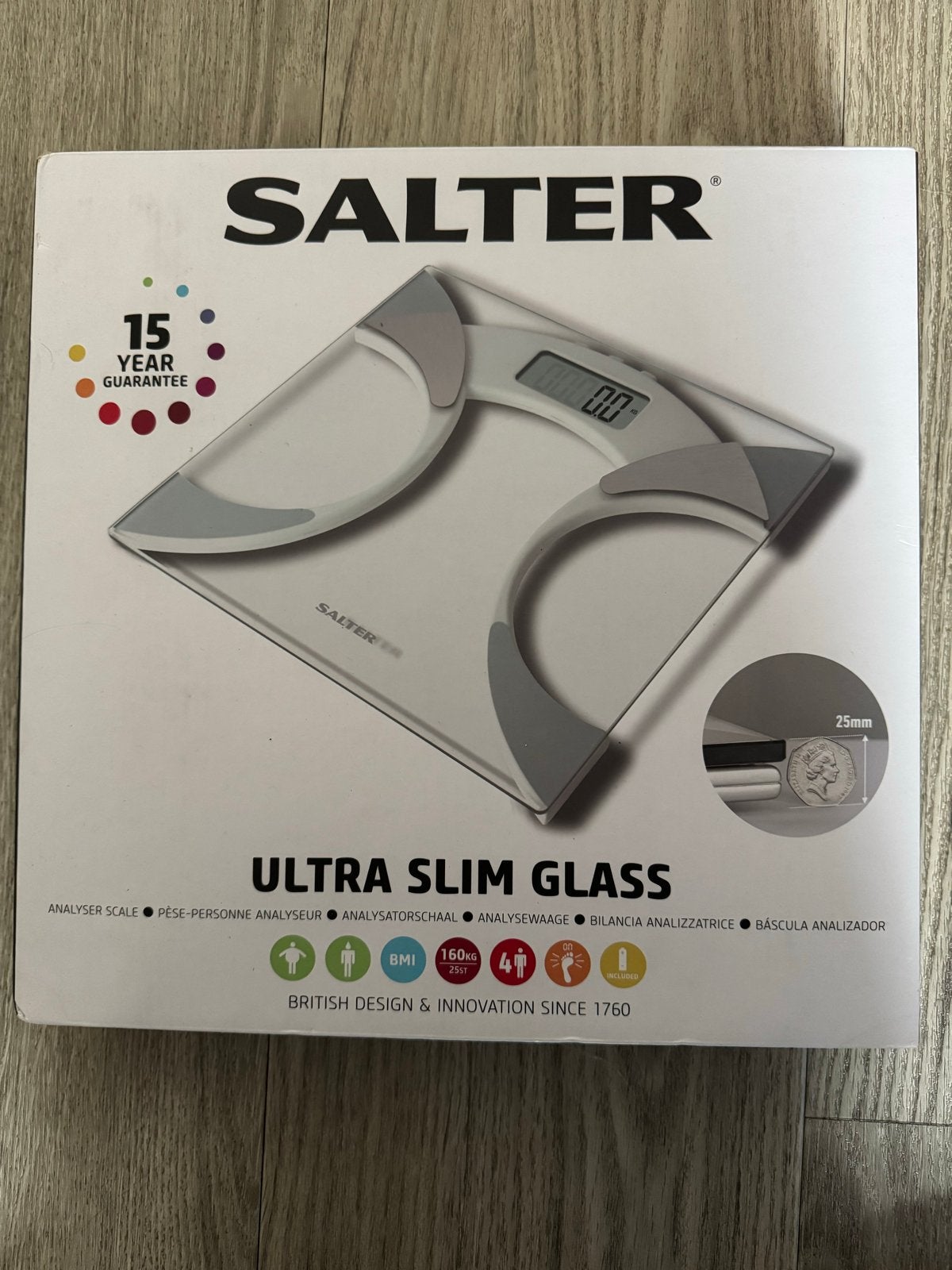 Salter Ultra Slim Glas Analyser Weegschaal, Ophalen, 1 tot 500 gram, 100 kg of meer, Personenweegschaal