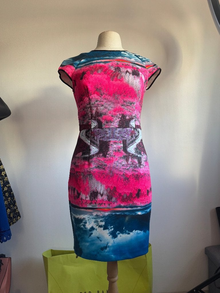 Ted Baker jurk met opvallende print, maat 38, Kleding | Dames, Maat 38/40 (M), Ophalen of Verzenden, Zo goed als nieuw, Knielengte