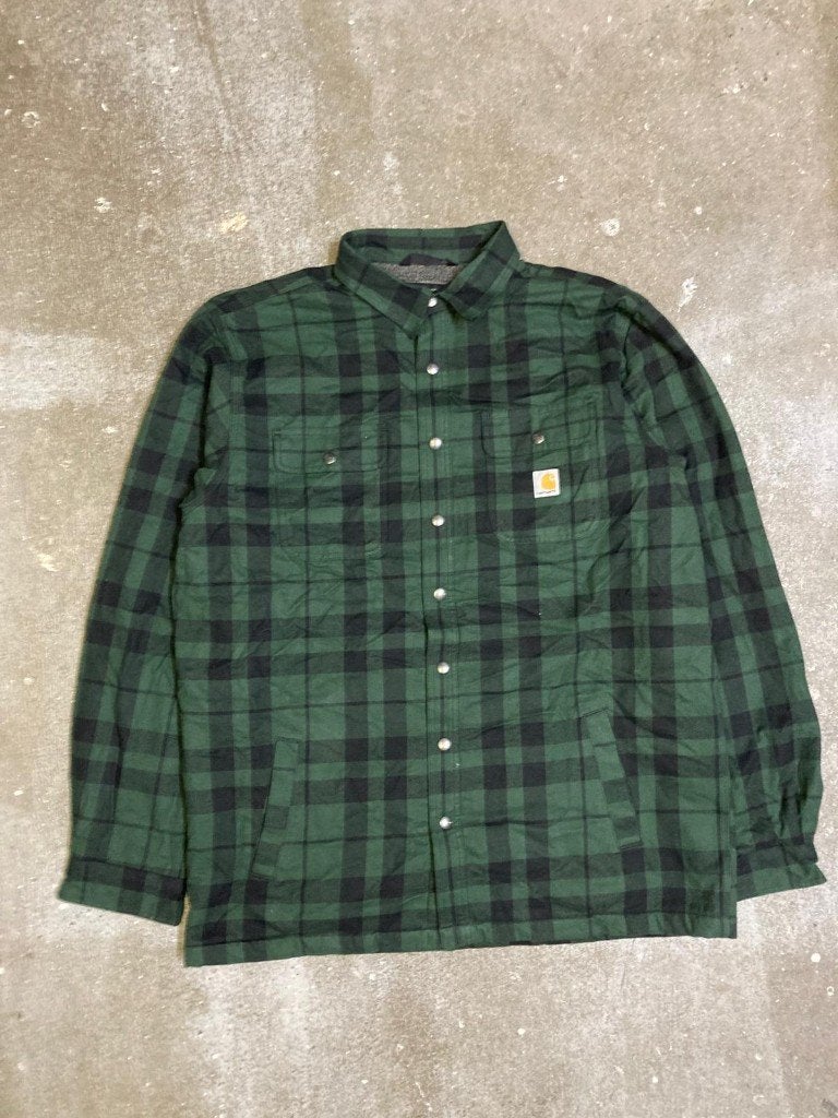 Y2K Carhartt Flannel Shacket- XL-Loose Fit - Darkgreen Black, Carhartt, Ophalen of Verzenden, Groen, Maat 56/58 (XL)
