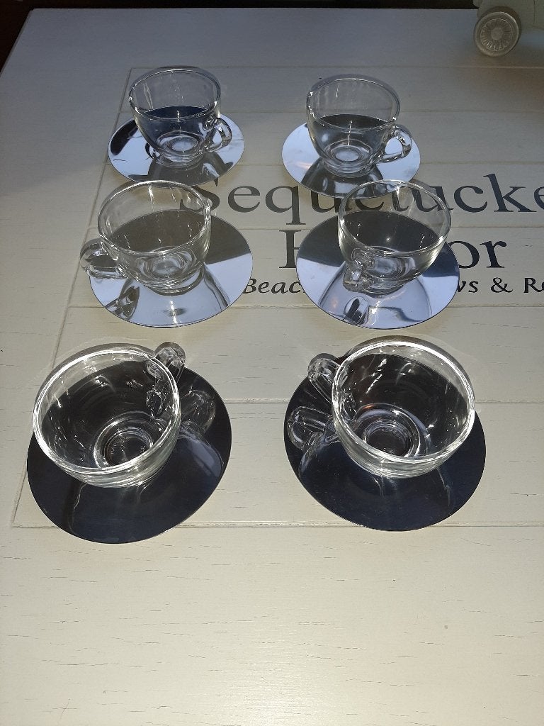 Stijlvolle Bodum espresso kopjes met RVS schotels (6x), Overige merken, Nieuw, Ophalen of Verzenden, Glas