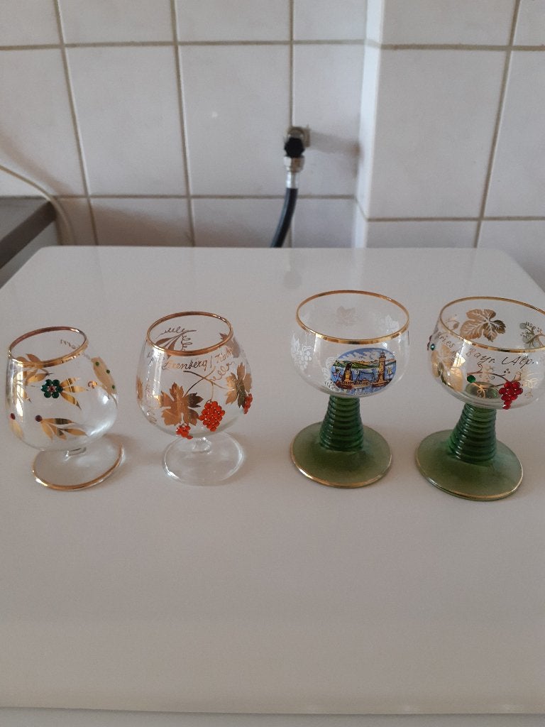 Vintage Duitse Souverglaasjes met Strassteentjes - Set van 4, Ophalen of Verzenden