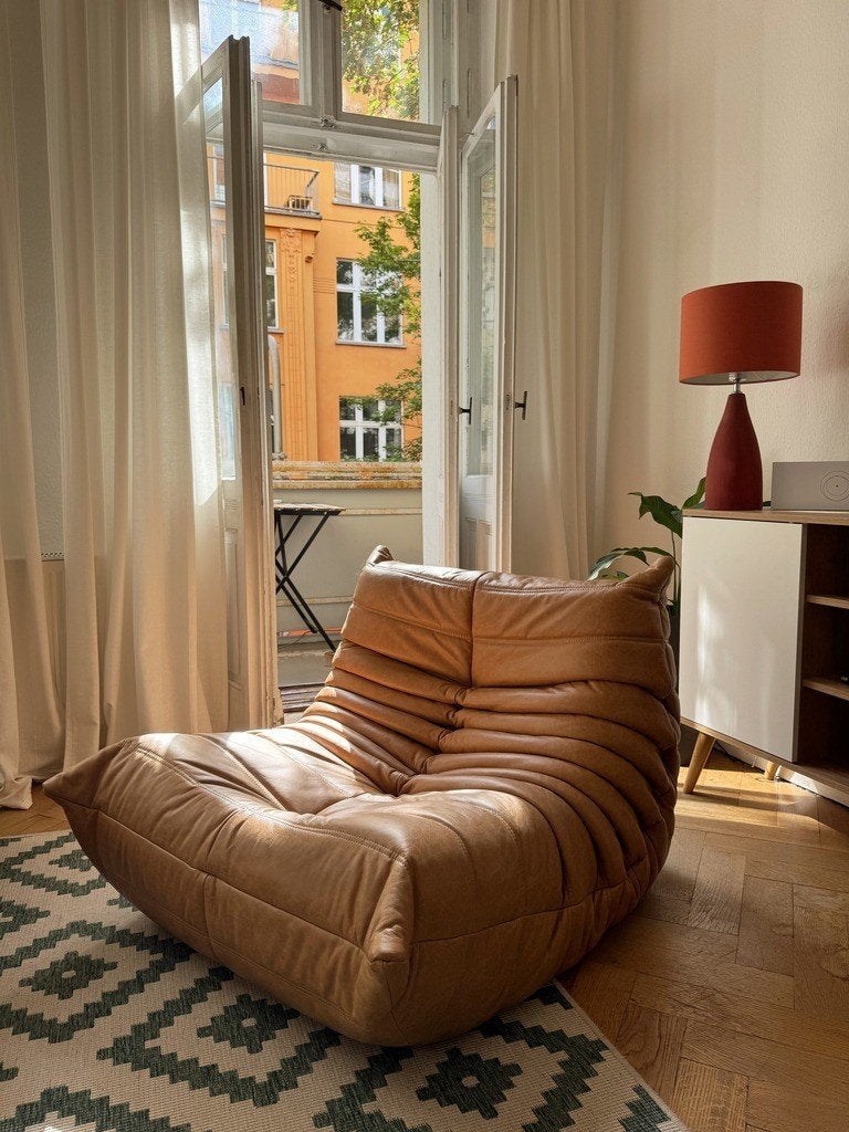 Ligne Roset - Togo - Fauteuil/Stoel Camel - Gratis Levering, Leer, Zo goed als nieuw, 75 tot 100 cm, Knoll vitra artifort sede b&b italia cassina mid century retro