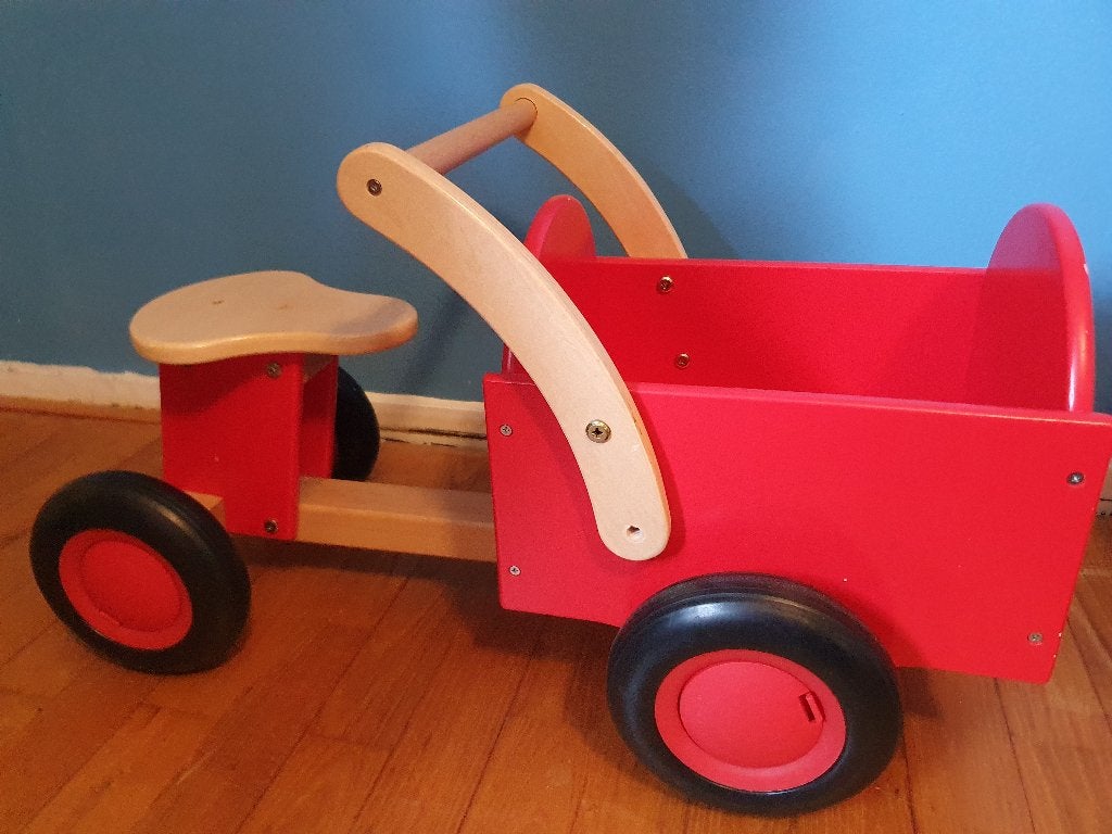 Houten loopfiets/loopwagen rood, Ophalen, Gebruikt, Rij- of Hobbelspeelgoed