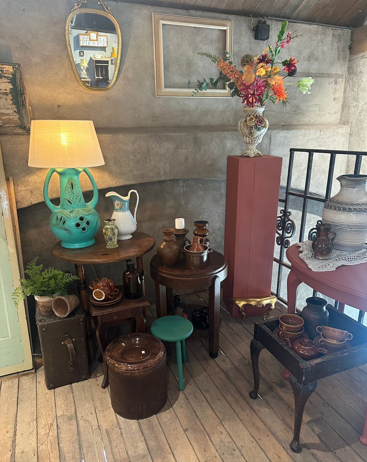 Brocante lampenpoot - kruik - groen - ibiza, Ophalen, Zo goed als nieuw