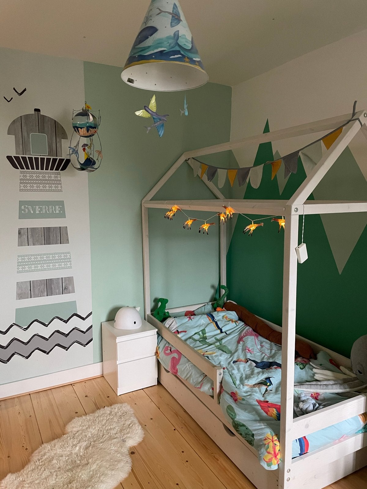 Kinderbed met huisframe en lade (massief hout), Ophalen, 85 tot 100 cm, Gebruikt, Lattenbodem