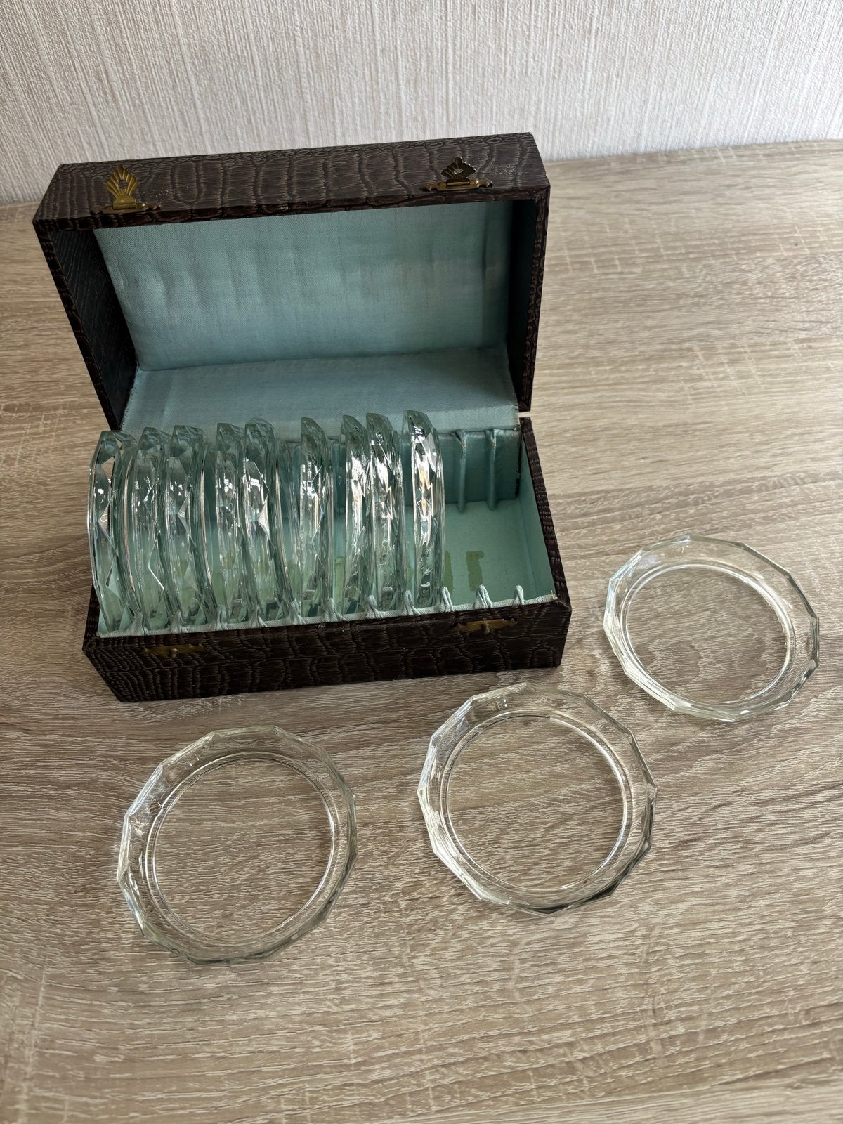 Vintage Glazen Onderzetters Set van 12 in Originele Doos, Antiek en Kunst, Ophalen of Verzenden