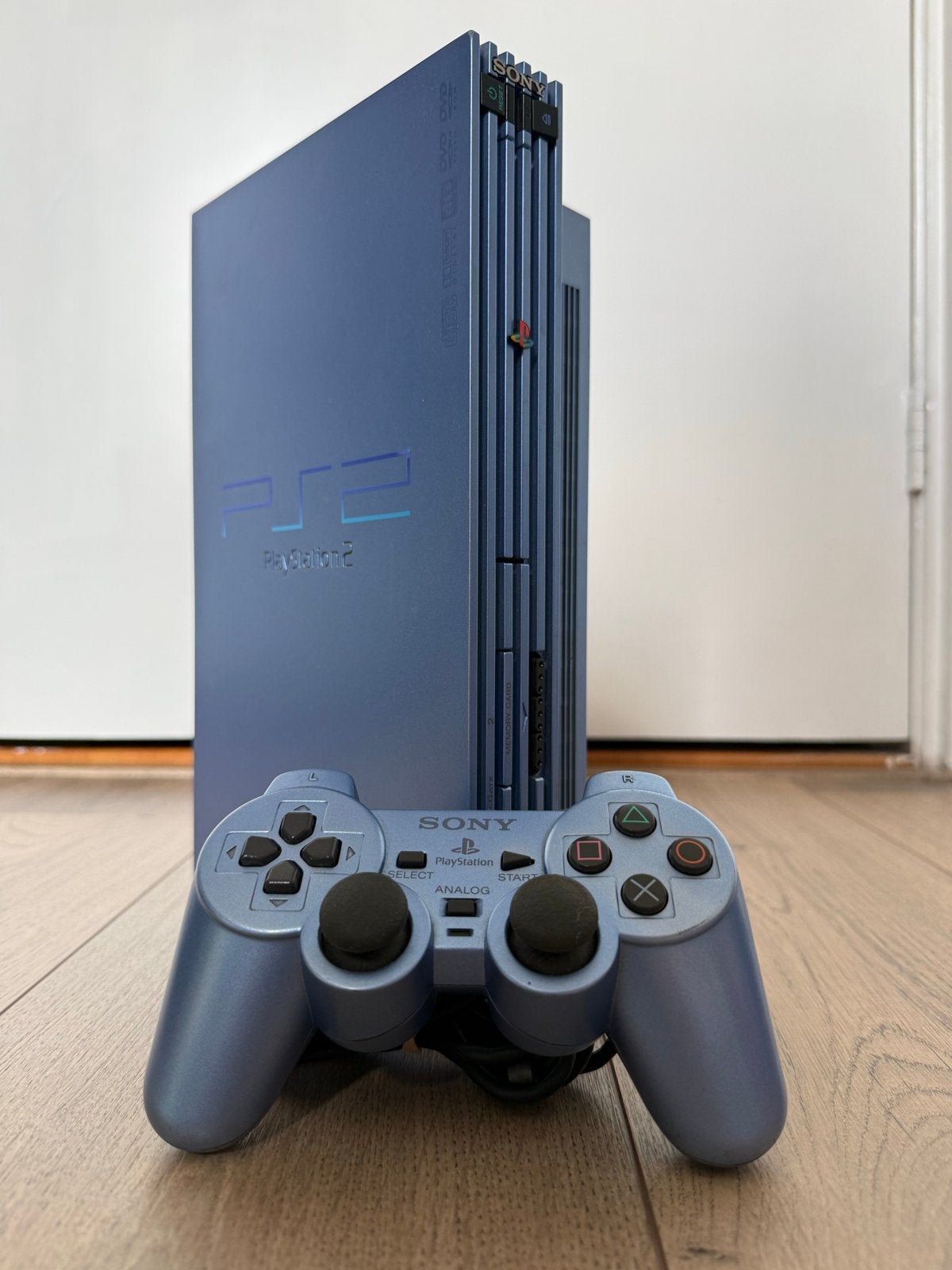 PS2 Aqua Blue Compleet met controller, Gebruikt, Blauw, Phat, Ophalen of Verzenden