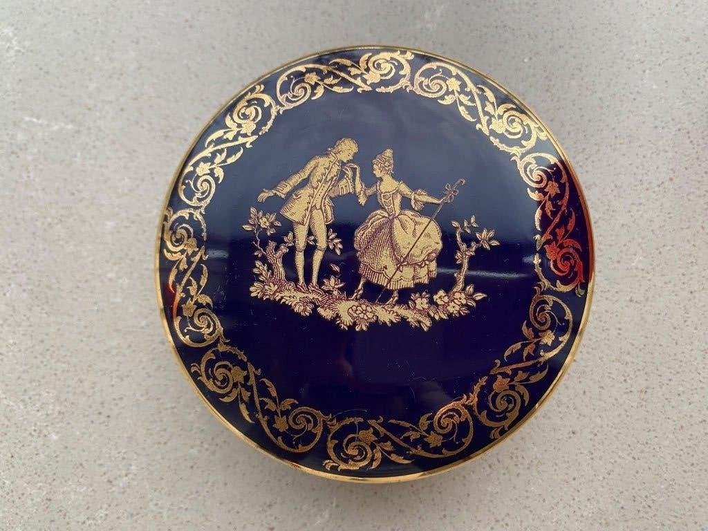 Vintage Limoges porseleinen doosje kobaltblauw met goud, Antiek en Kunst, Ophalen of Verzenden