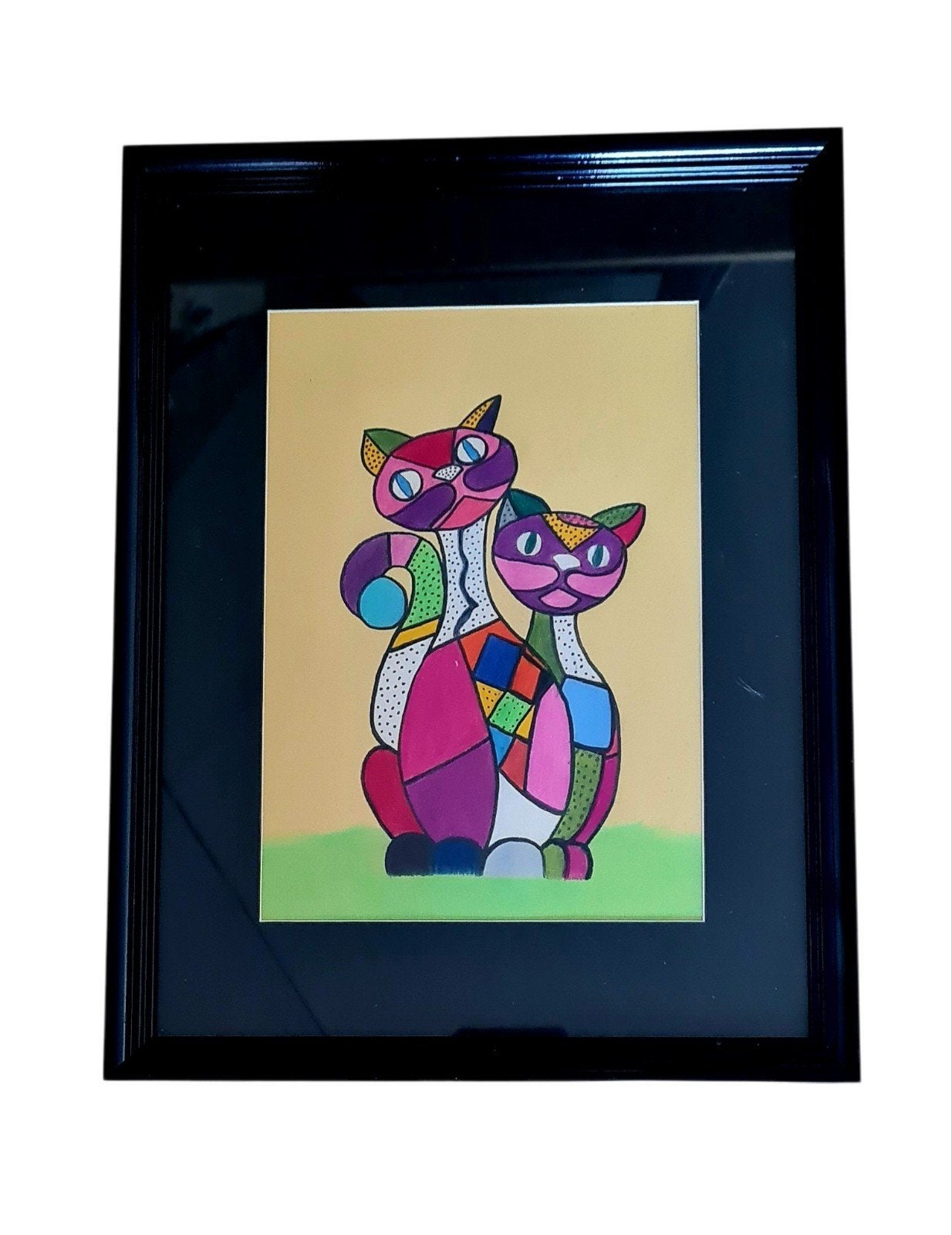 Kleurrijk Katten Schilderij - Abstracte Dierenkunst, Antiek en Kunst, Ophalen of Verzenden
