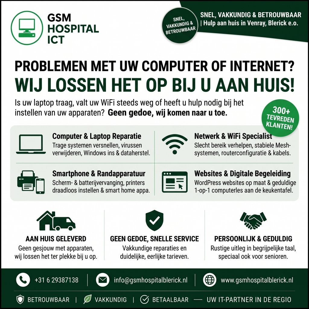 IT-Hulp aan Huis | Computer, WiFi, Smartphone & Websites, Ophalen, Nieuw, SSD