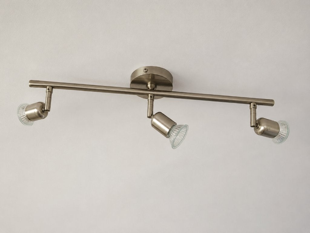Plafondspot met 3 verstelbare spots, geborsteld staal, Huis en Inrichting, Gebruikt, GU10, LED, Metaal