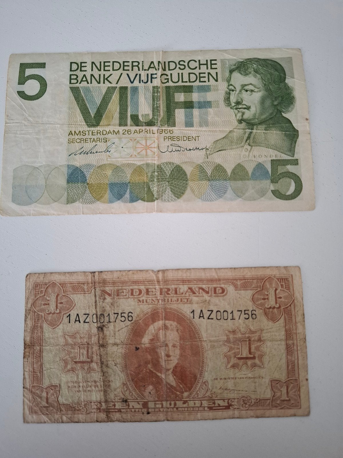 Briefje vijf gulden en één gulden., Ophalen of Verzenden, 5 gulden, Los biljet