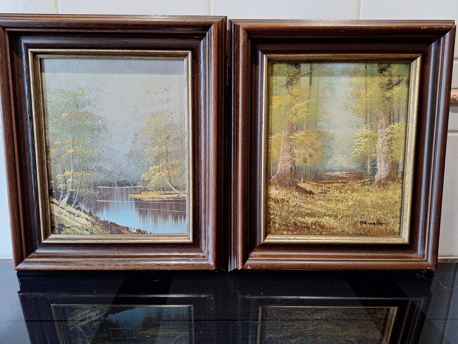 Twee ingelijste landschapsschilderijen, olieverf op doek, Ophalen, Doek, Realistisch, Gesigneerd