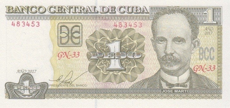 Cuba bankbiljet 1 Peso 2017 José Marti, Pick 128h UNC, Postzegels en Munten, Bankbiljetten | Amerika, Ophalen of Verzenden, Midden-Amerika