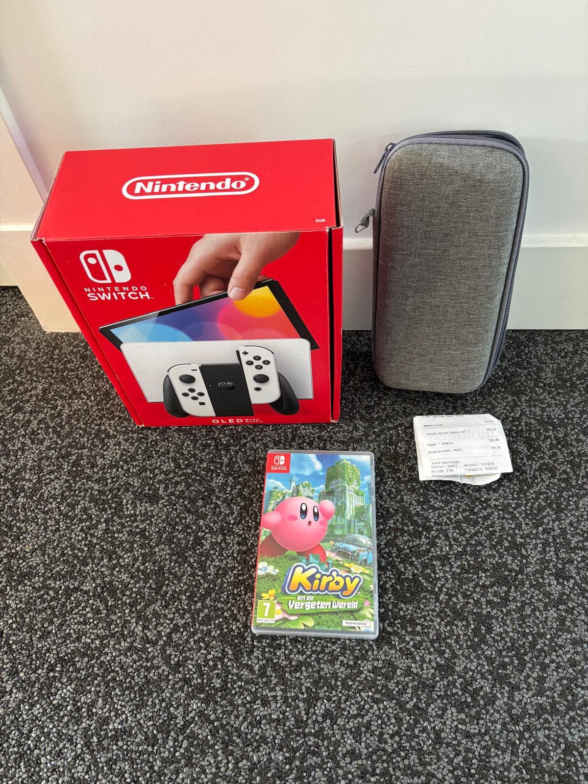 Nintendo Switch OLED compleet + Kirby, Ophalen, Zo goed als nieuw, Met 2 controllers, Switch 2019 Upgrade