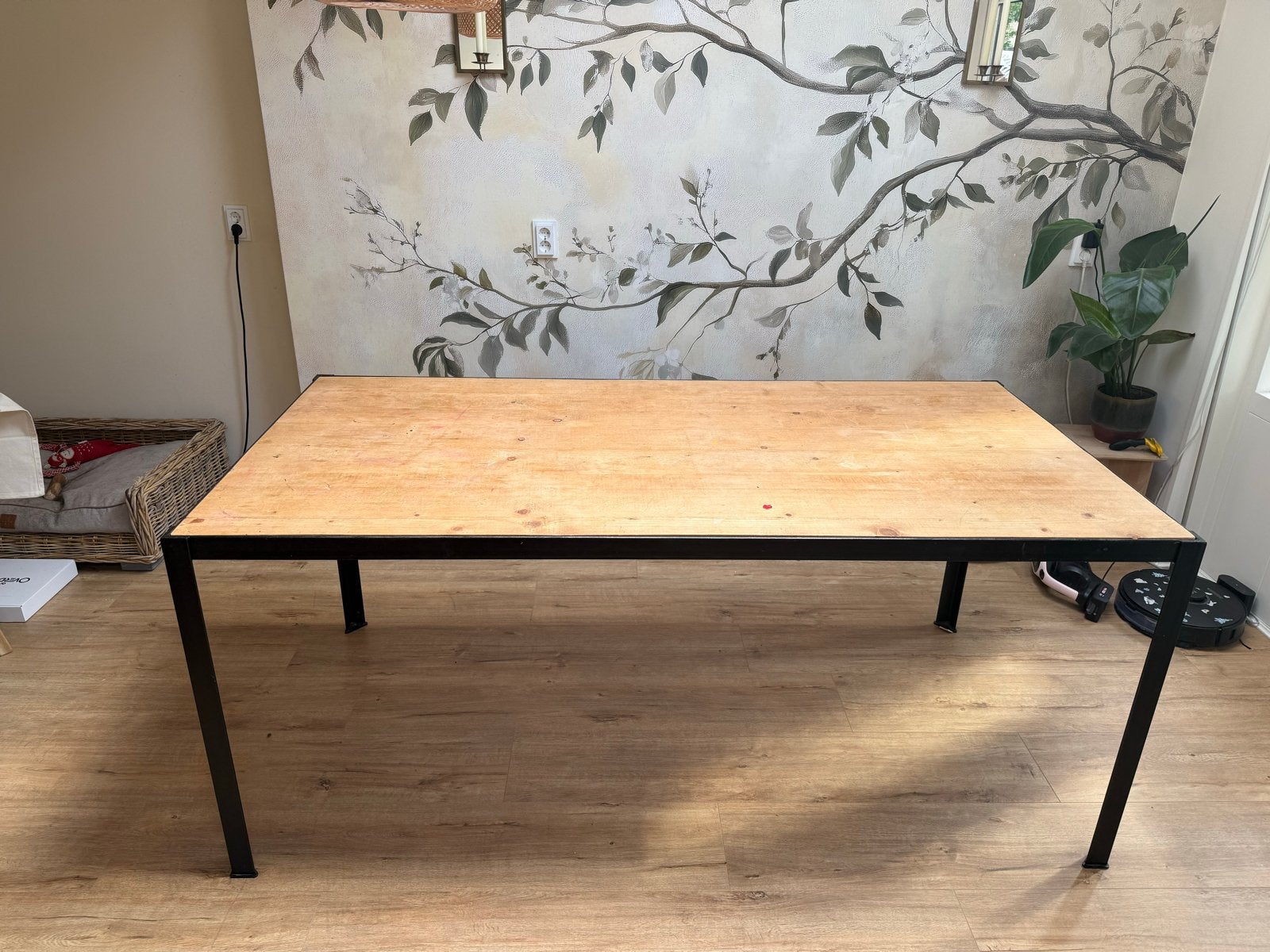 Van Dijk en Ko tafel 180x90cm met blad in frame, Ophalen, Gebruikt, 50 tot 100 cm, 150 tot 200 cm