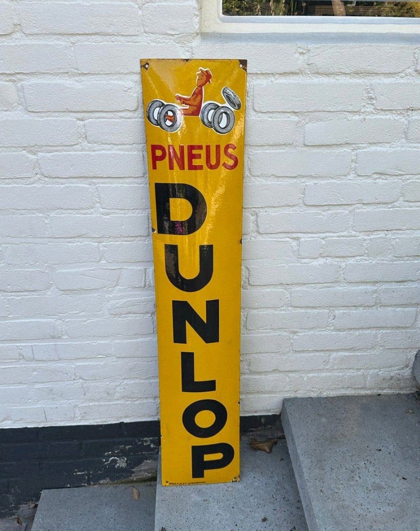 Mooi origineel emaille reclamebord Dunlop Pneus banden, Antiek en Kunst, Ophalen of Verzenden