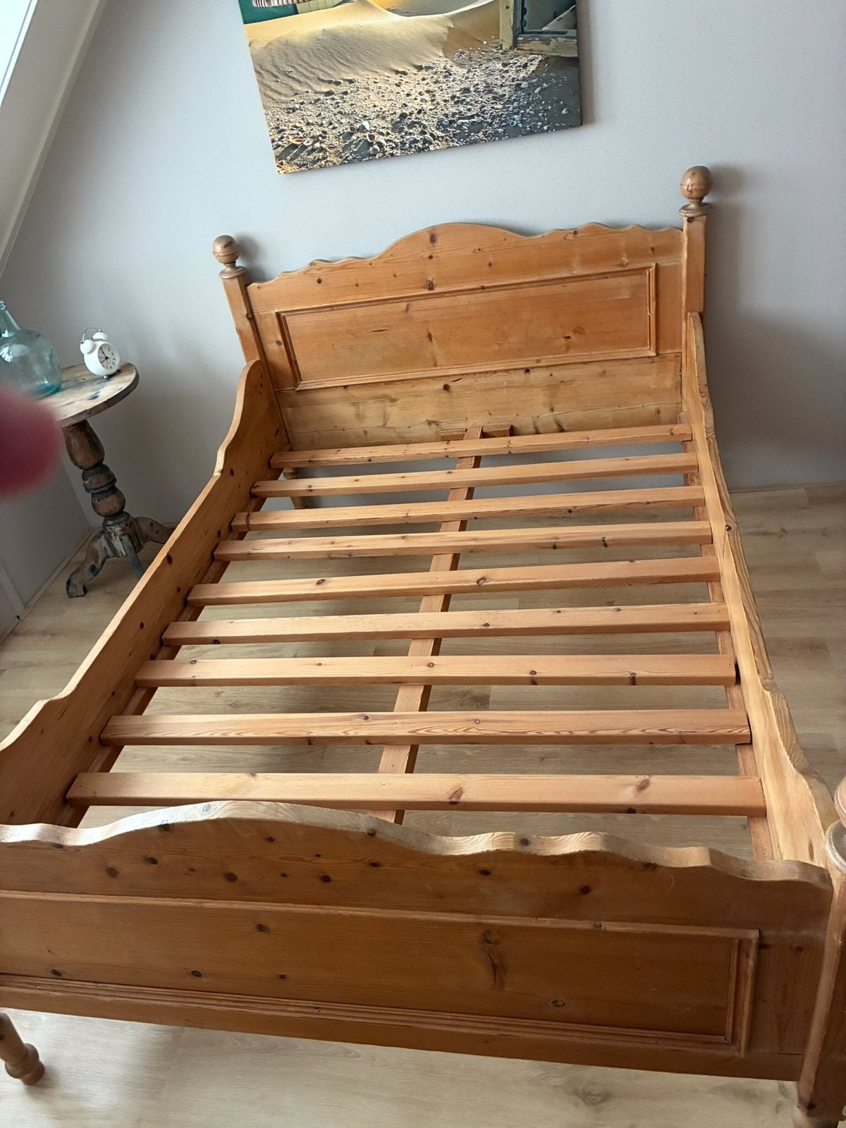 Grenen bed, 140x200 cm, Ophalen, Gebruikt, Bruin, Tweepersoons