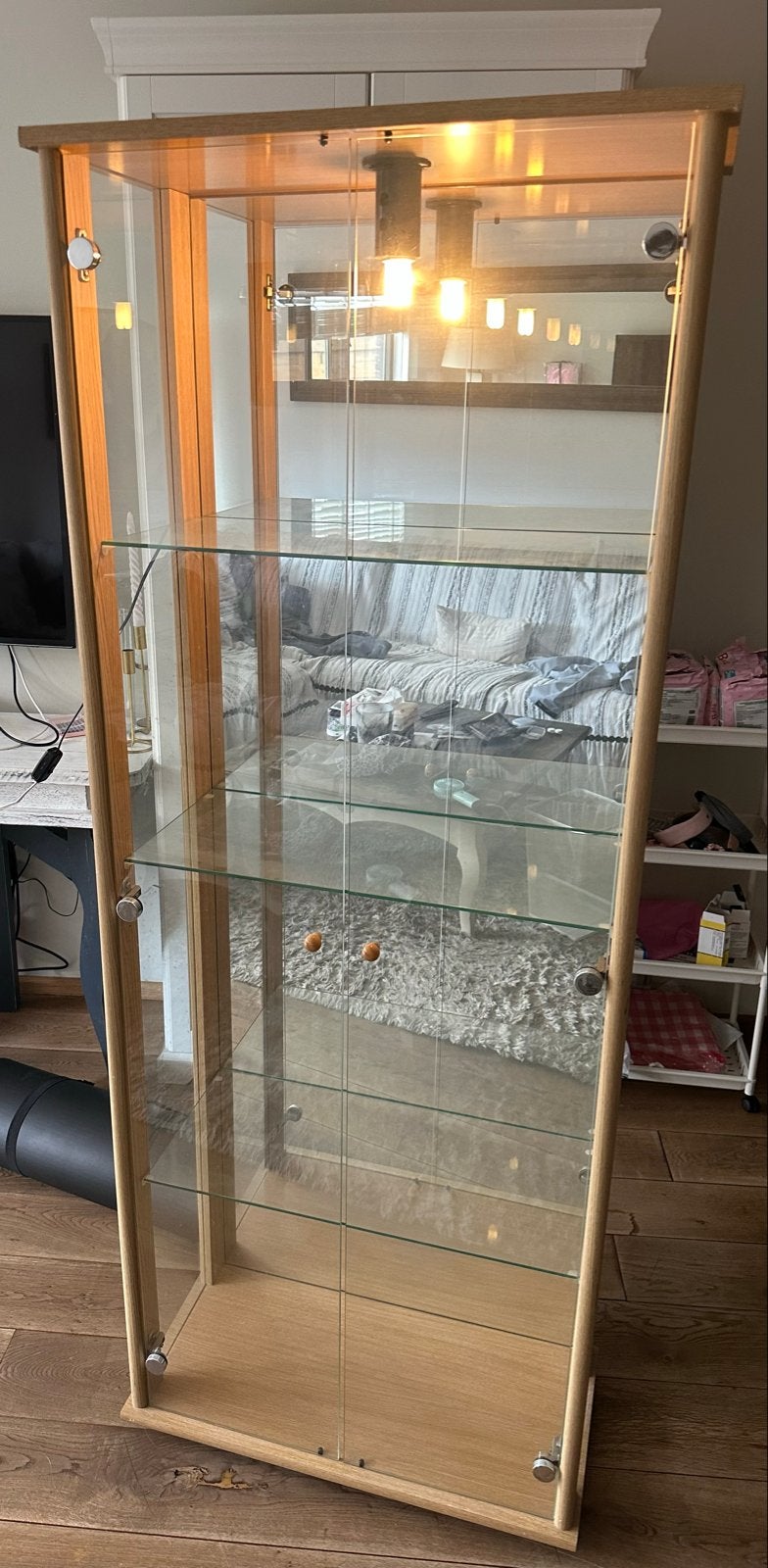 Glazen vitrinekast met verlichting, Ophalen, Gebruikt, 50 tot 100 cm, Glas