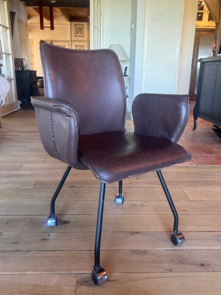 5  verrijdbare eetkamerstoelen van Enzo Luca, model Cable, Huis en Inrichting, Stoelen, Ophalen, Gebruikt, Bruin, Design
