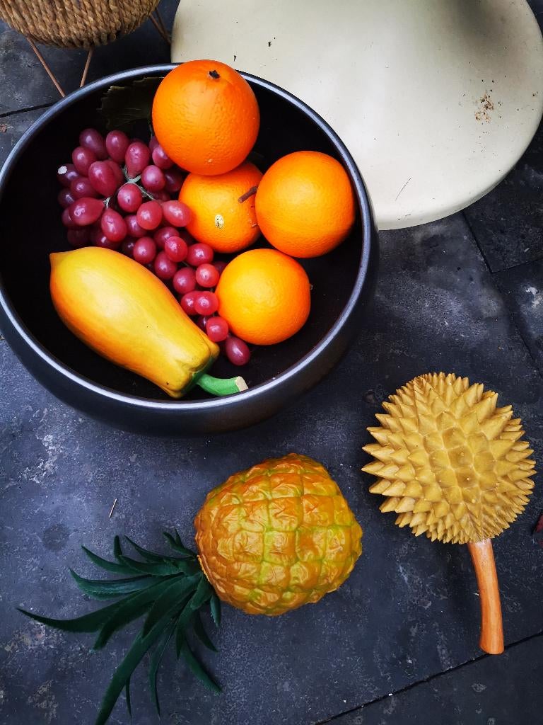 set kunstfruit exotische Durian Ananas Papaya fruitschaal, Ophalen of Verzenden, Zo goed als nieuw
