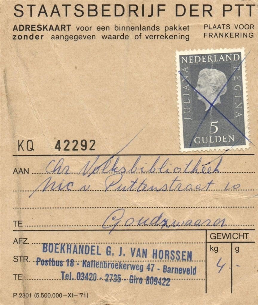 Boekhandel G.J. van Horssen, Barneveld - 08.1973 - ontvangbe, Ophalen of Verzenden, Overige typen