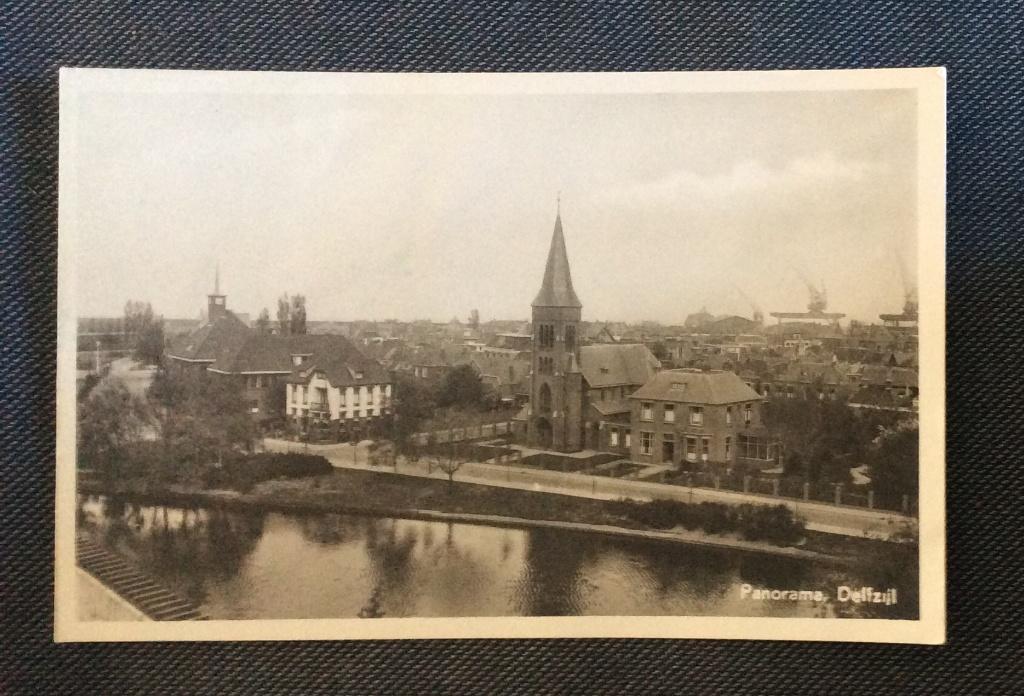 Delfzijl, Panorama, Ophalen of Verzenden, 1940 tot 1960, Gelopen, Groningen
