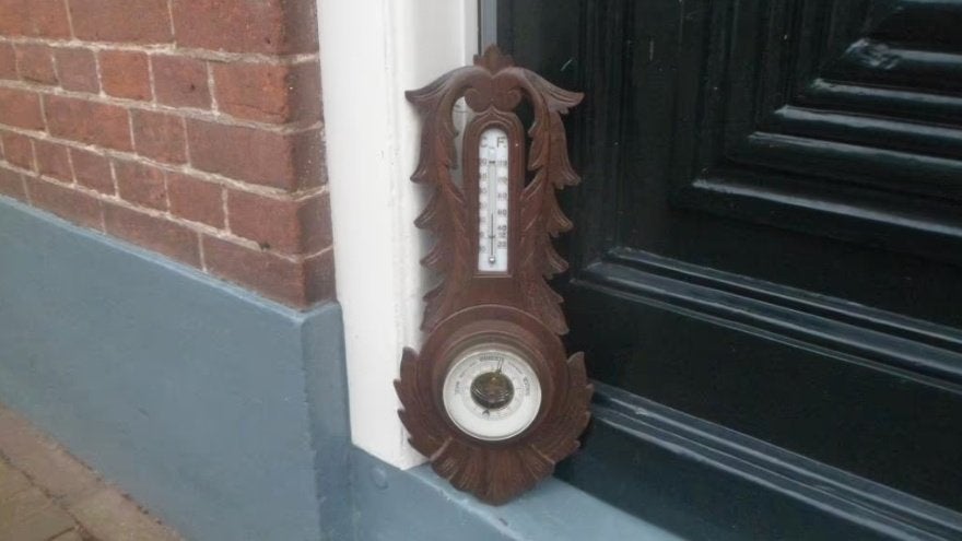 Antiek weerstation Barometer thermometer houtsnijwerk, Ophalen of Verzenden