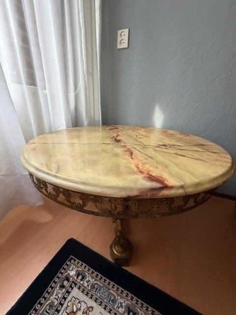 Grote ronde messing tafel met marmeren blad, Ophalen
