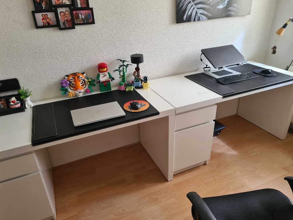 2 witte IKEA Malm bureaus 140 cm met lade en kast, Ophalen, Gebruikt, 65 cm, IKEA