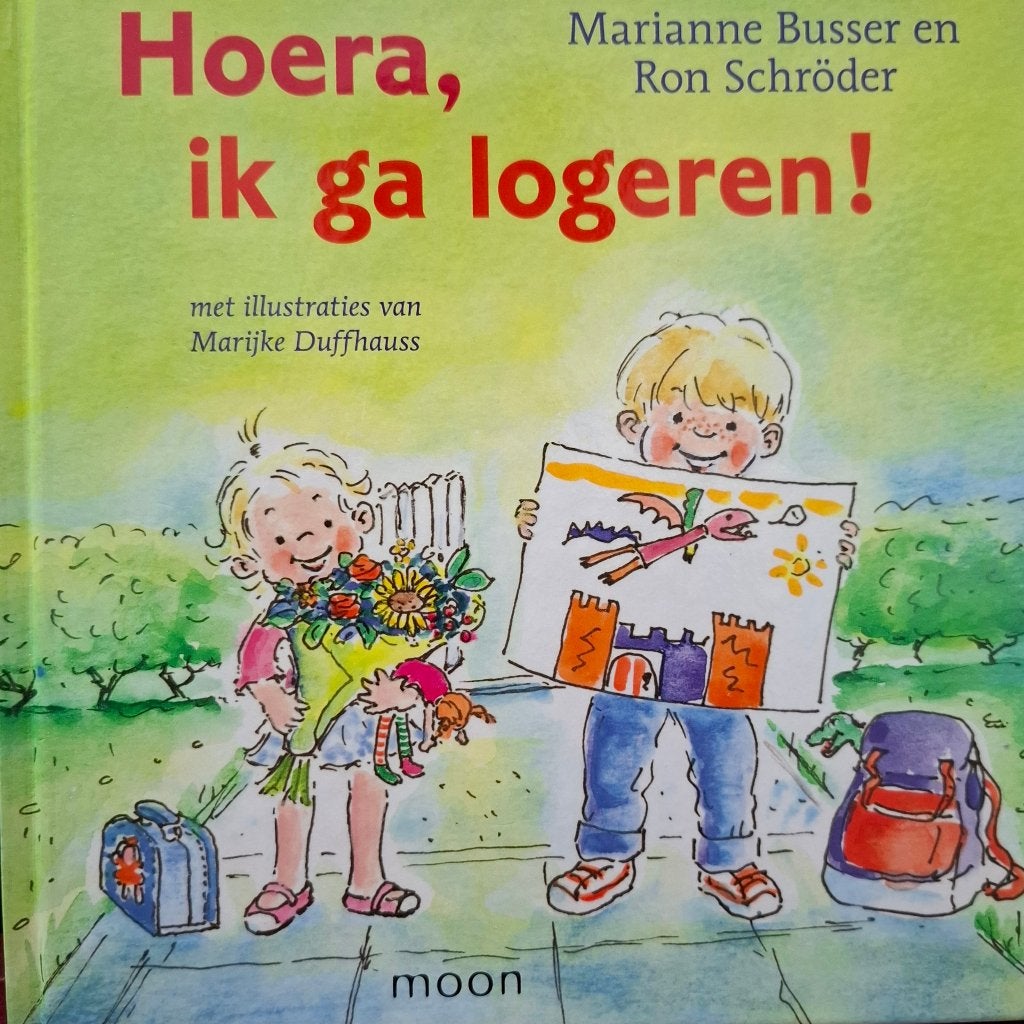 Marianne Busser - Hoera, ik ga logeren! (Hardcover), 5 of 6 jaar, Fictie algemeen, Ophalen of Verzenden, Zo goed als nieuw