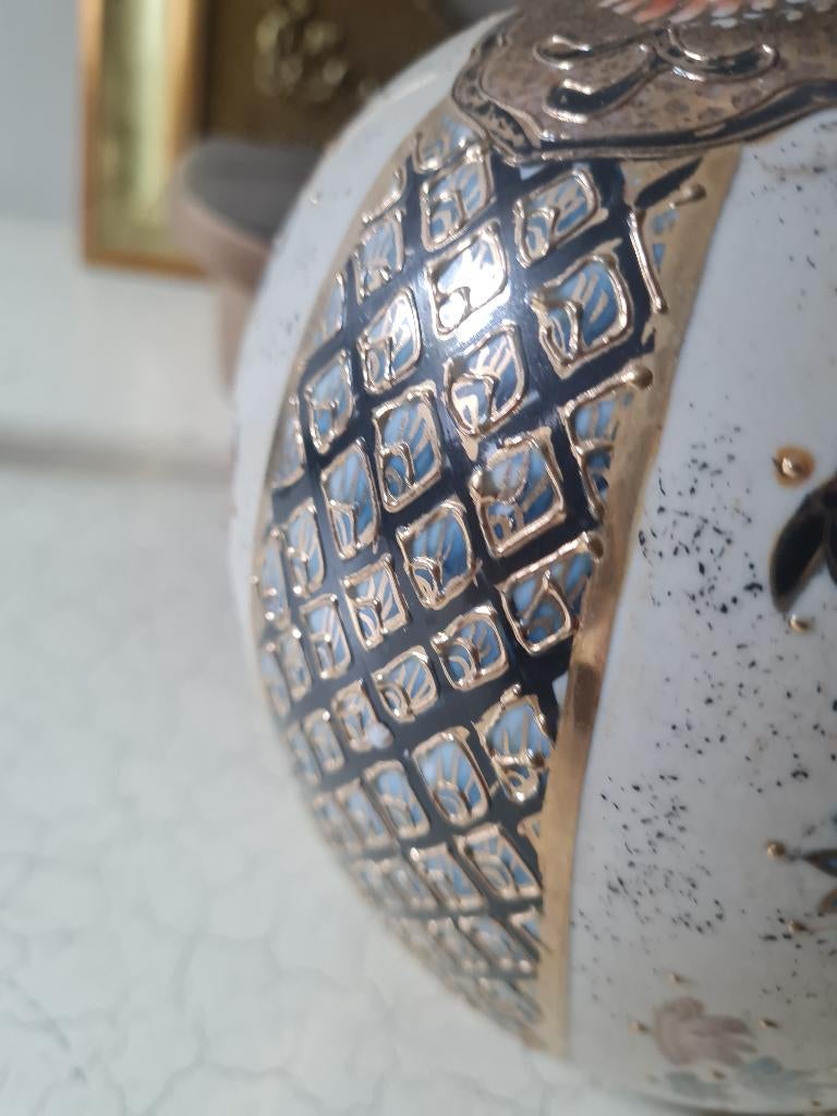 Vintage bolle vaas/pot met deksel zwart/wit, Antiek en Kunst, Curiosa en Brocante, Ophalen of Verzenden