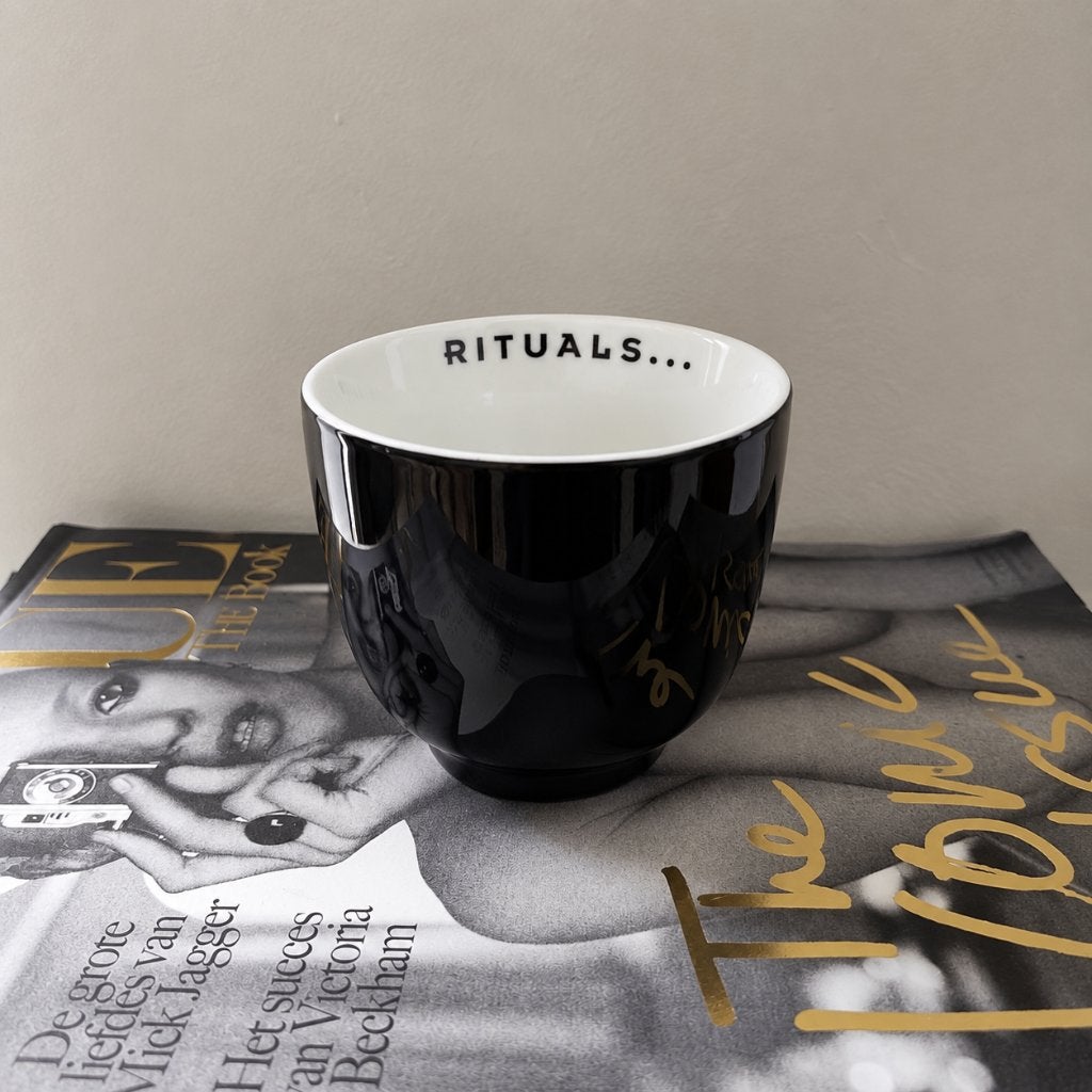 Rituals beker zonder oor – hoogglans zwart (4x), Gebruikt, Overige stijlen, Porselein, Mok