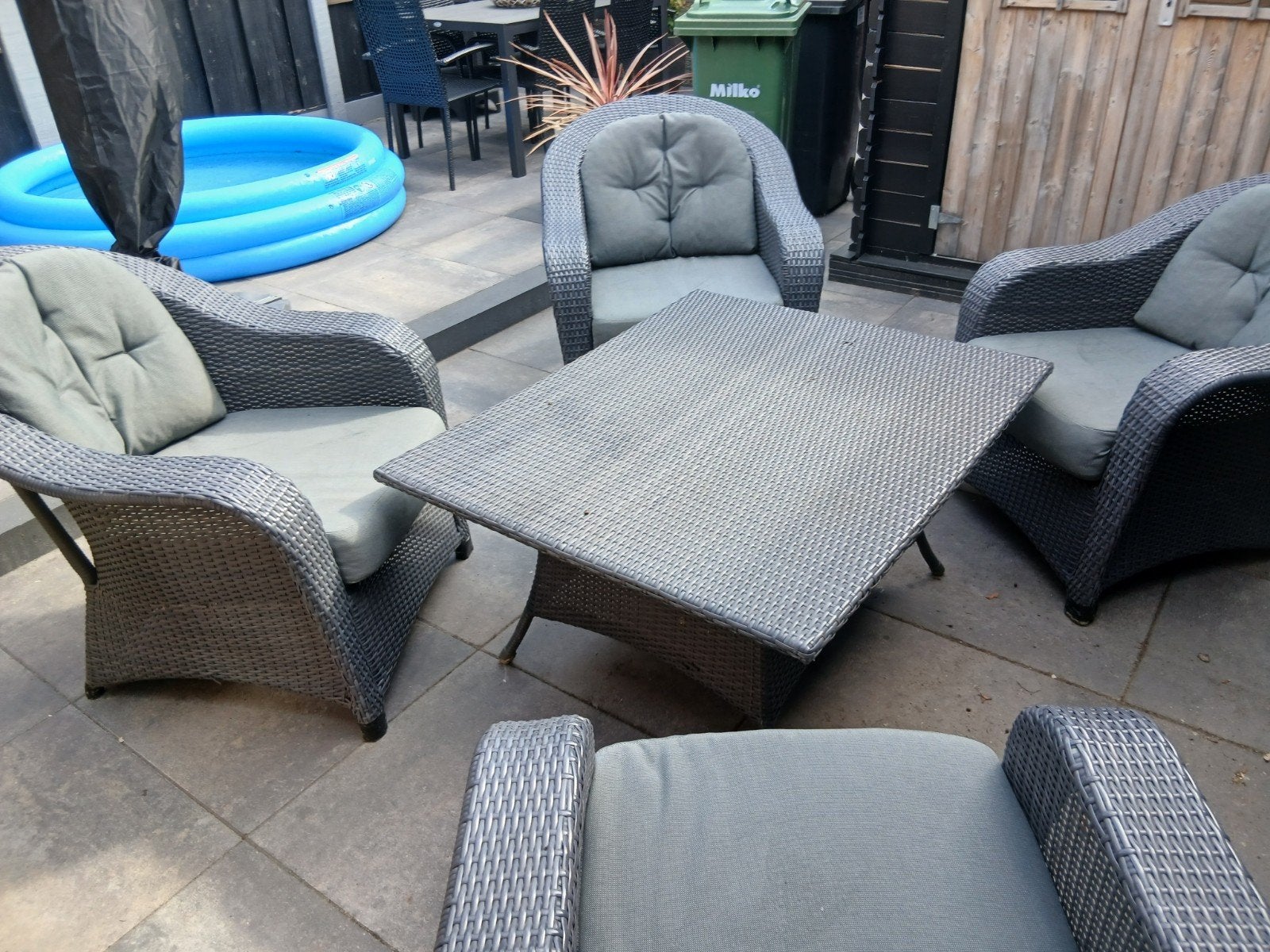 Hartman Excellence Loungeset - Grijs Wicker, Tuin en Terras, Ophalen, 4 zitplaatsen, Gebruikt, Bijzettafel