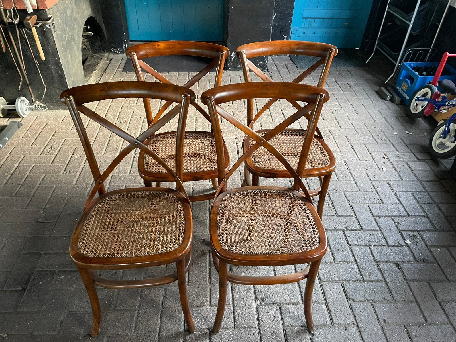 Landelijke crossback stoeltjes, Ophalen, Gebruikt, Bruin, Hout