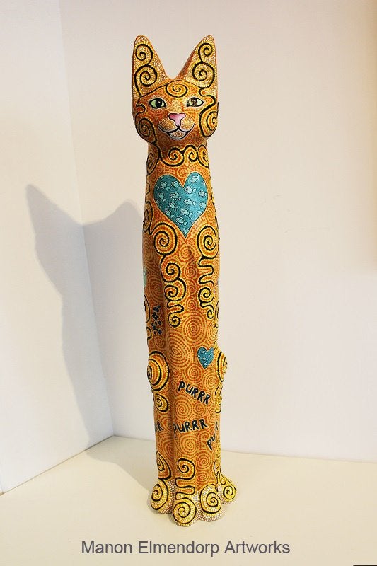 Uniek Handbeschilderd Beeld Rode Kat Kunst Nieuw, Ophalen of Verzenden, Zoogdier, Overige materialen, Beeld