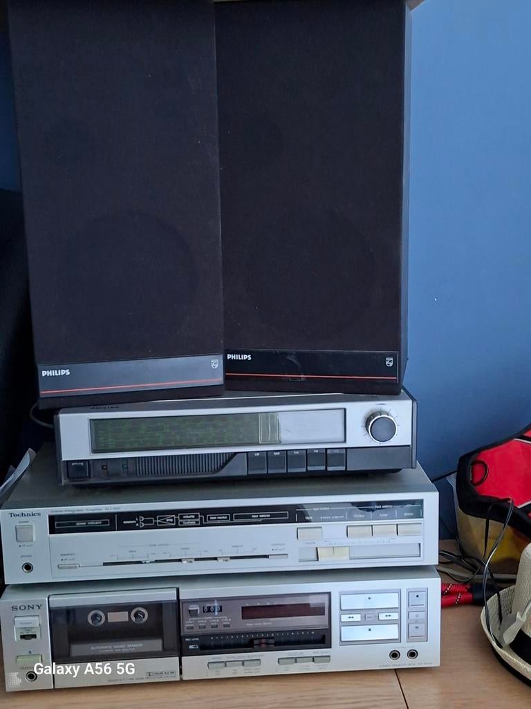 Vintage Philips/Technics/Sony Stereo Set met Speakers, Philips, Gebruikt, Cassettedeck, Losse componenten