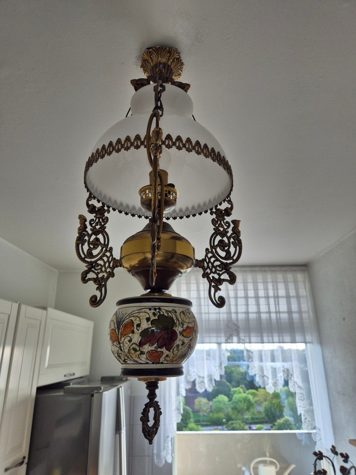 Prachtige Vintage Majolica / Plateel Hanglamp, Ophalen of Verzenden, Zo goed als nieuw
