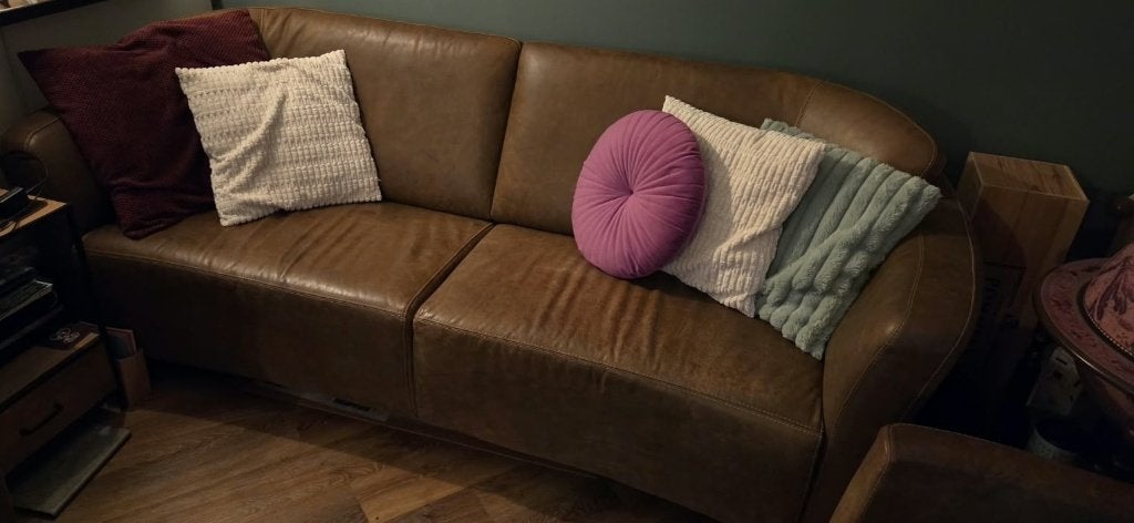 Leren 2-zitsbank en 2 fauteuils bruin, Ophalen, Gebruikt, Driepersoons, Rechte bank