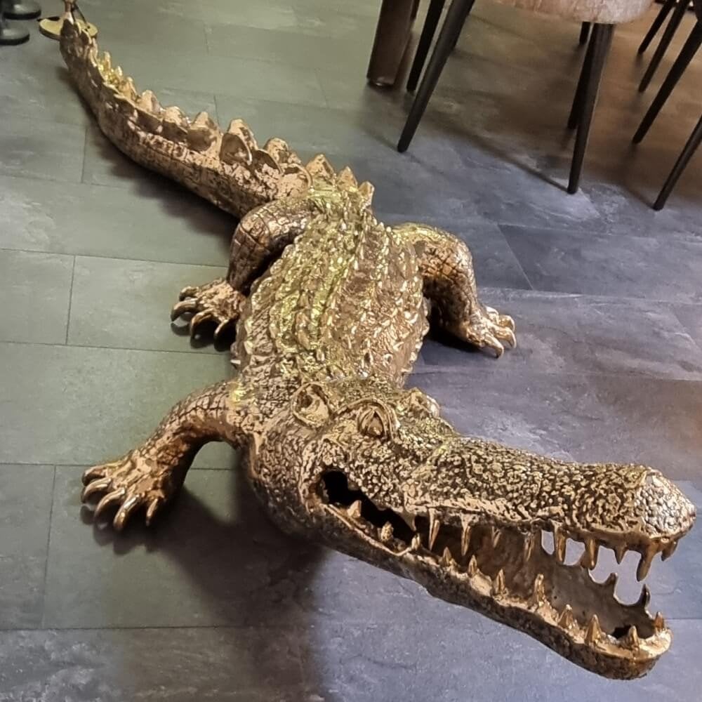 krokodil messing beeld 196 cm XXL levensgroot, Ophalen of Verzenden, 1 meter - 2 meter, Beeld, Goud
