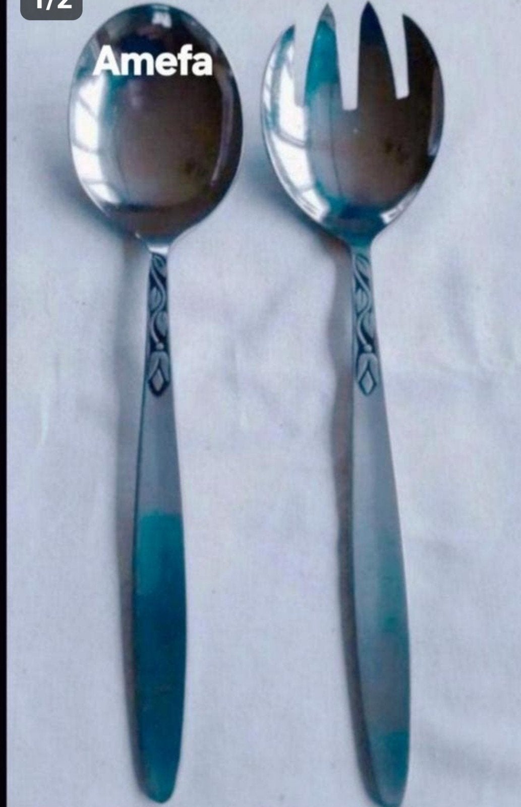 Amefa bestek Tulp salade set lepel vork, Ophalen of Verzenden, Rvs of Chroom