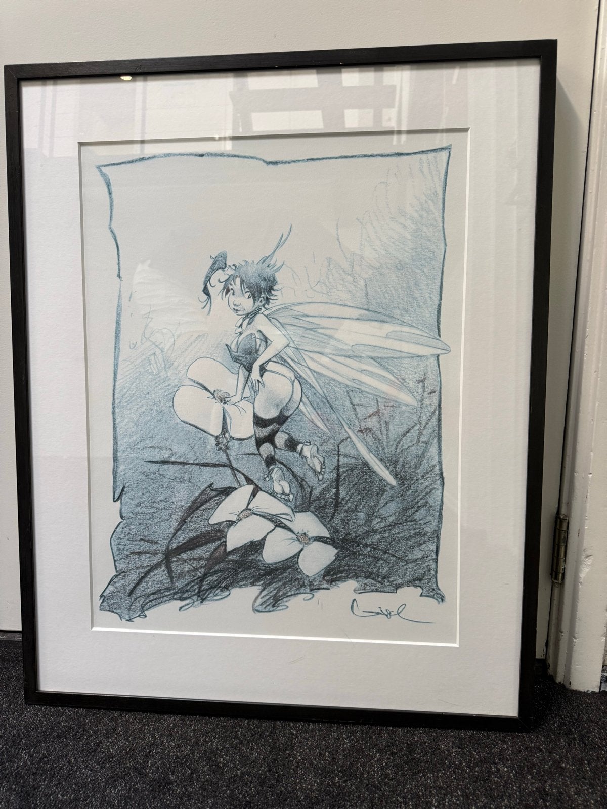 Ingelijste tekening van Tinkerbell (Régis Loisel), Ophalen, Tekening, Potloodtekening, Achter glas