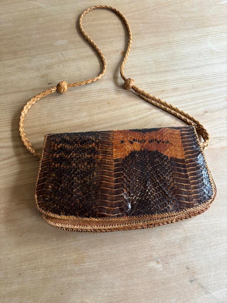Vintage Slangen Leren Tas / Clutch, Ophalen of Verzenden, Gebruikt, Bruin, Avondtasje