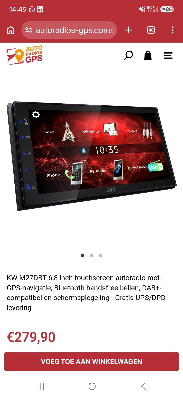 JVC KW-M27DBT 6,8 inch touchscreen autoradio met GPS, Ophalen of Verzenden