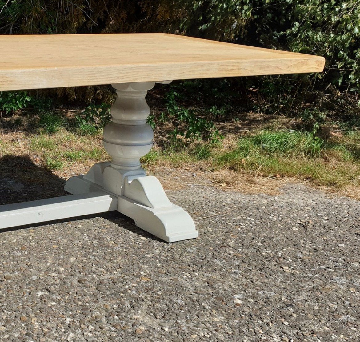 Blank / wit eiken tafel, Ophalen, Gebruikt, 100 tot 150 cm, Eikenhout