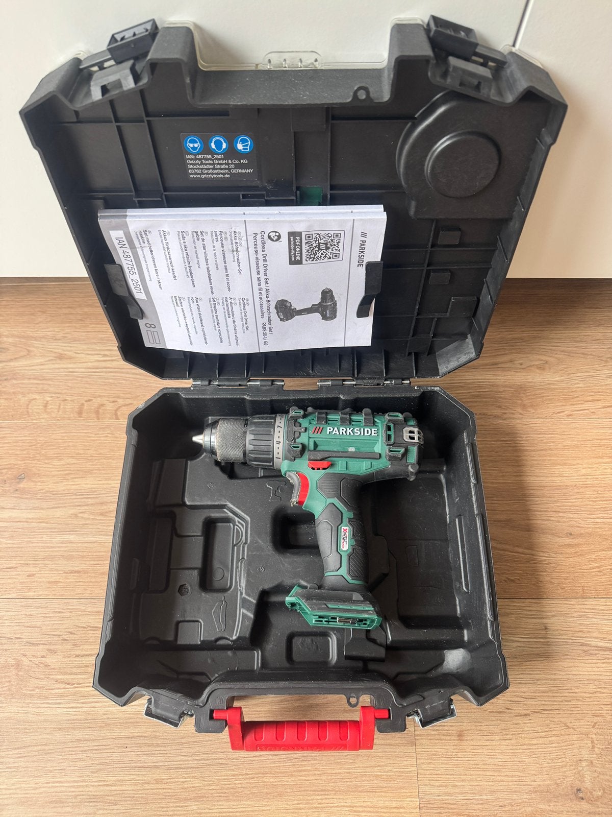 Parkside Accu-schroefboormachine 20 V 45Nm koffer + boortjes, Verzenden, Zo goed als nieuw, Boor- en Schroefmachine