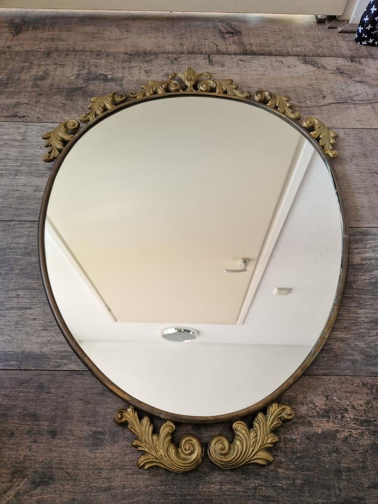 Vintage messing spiegel ovaal, Antiek en Kunst, Ophalen, Ovaal, Minder dan 50 cm, Minder dan 100 cm