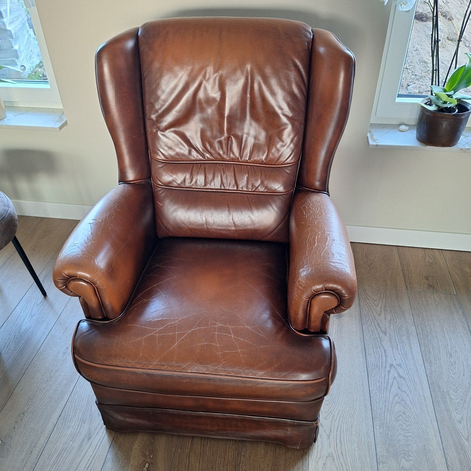 Leren fauteuil Prachtige klassieke Engelse leren oorfauteuil, Huis en Inrichting, Ophalen, Gebruikt, Klassiek/ landelijk, 75 tot 100 cm