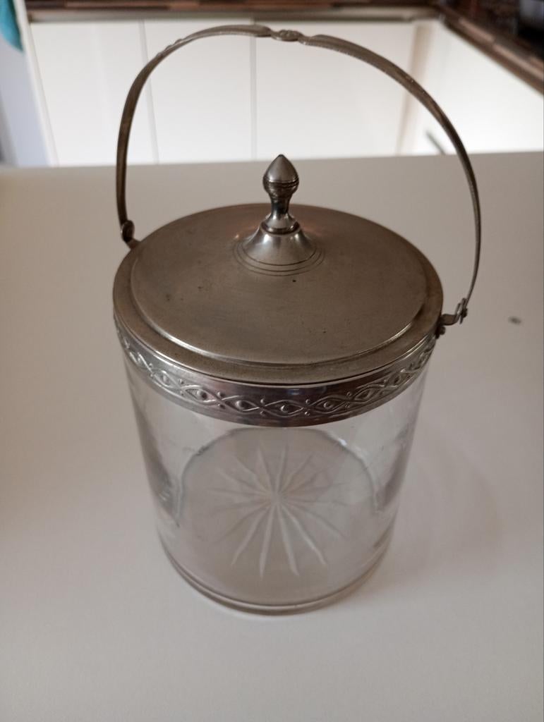 Antieke glazen koekpot / candybox van geslepen glas, Antiek en Kunst, Ophalen of Verzenden