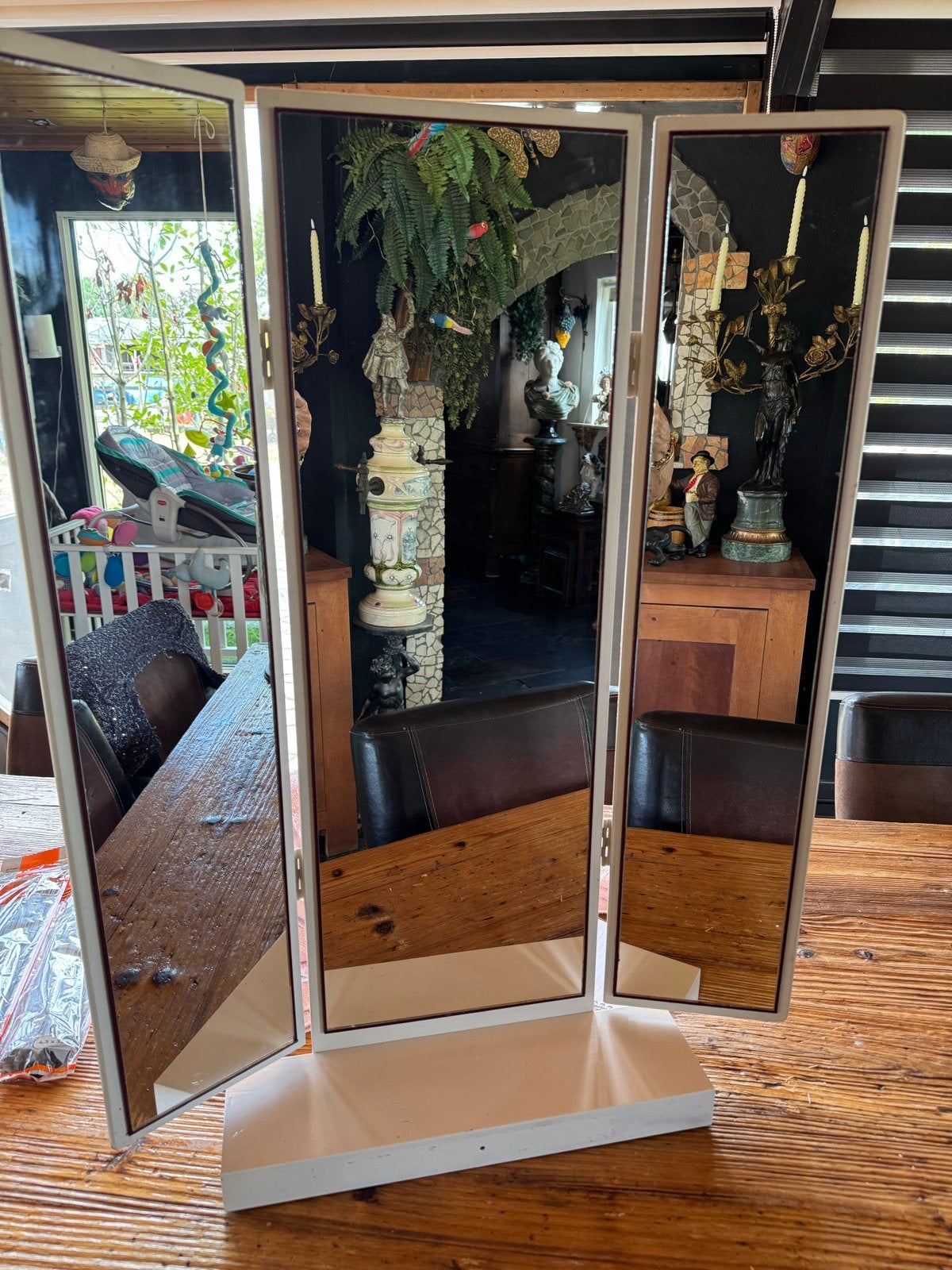 Vintage Drieluik Kaptafel Spiegel, Huis en Inrichting, Woonaccessoires | Spiegels, Ophalen, Gebruikt, Minder dan 100 cm, Rechthoekig